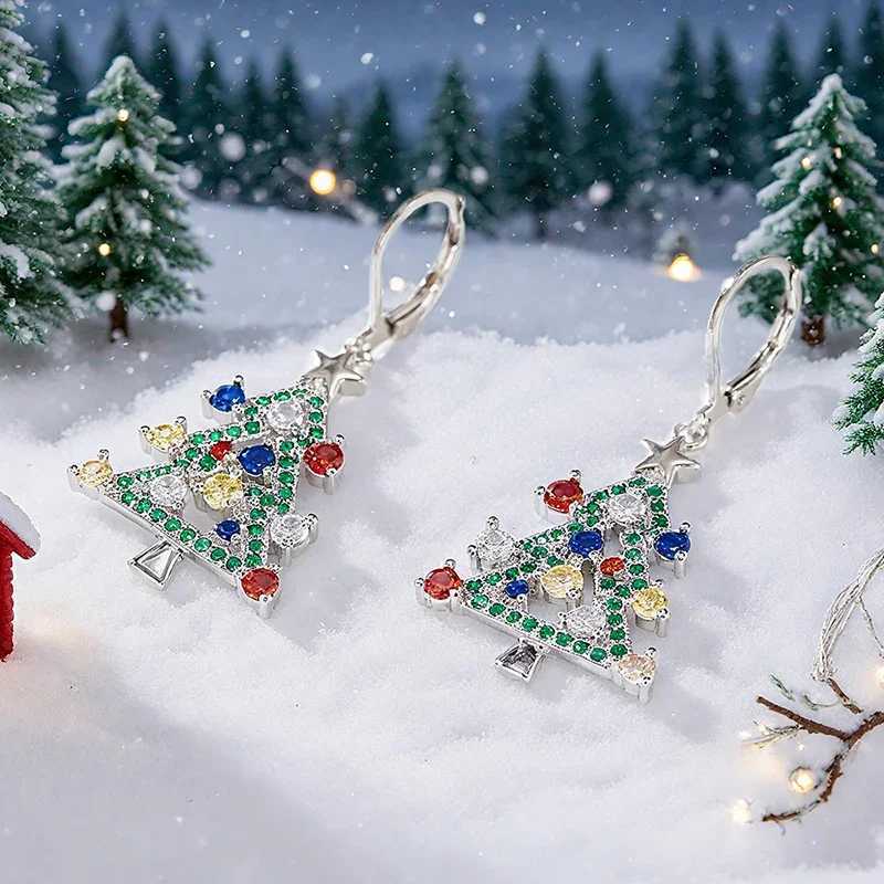 Huitan Creative Colorful Christmas Tree Drop Earrings for Women Shiny Fancy Cubic Zirconia Festival Jewelry Charms Party Jewelry J251110