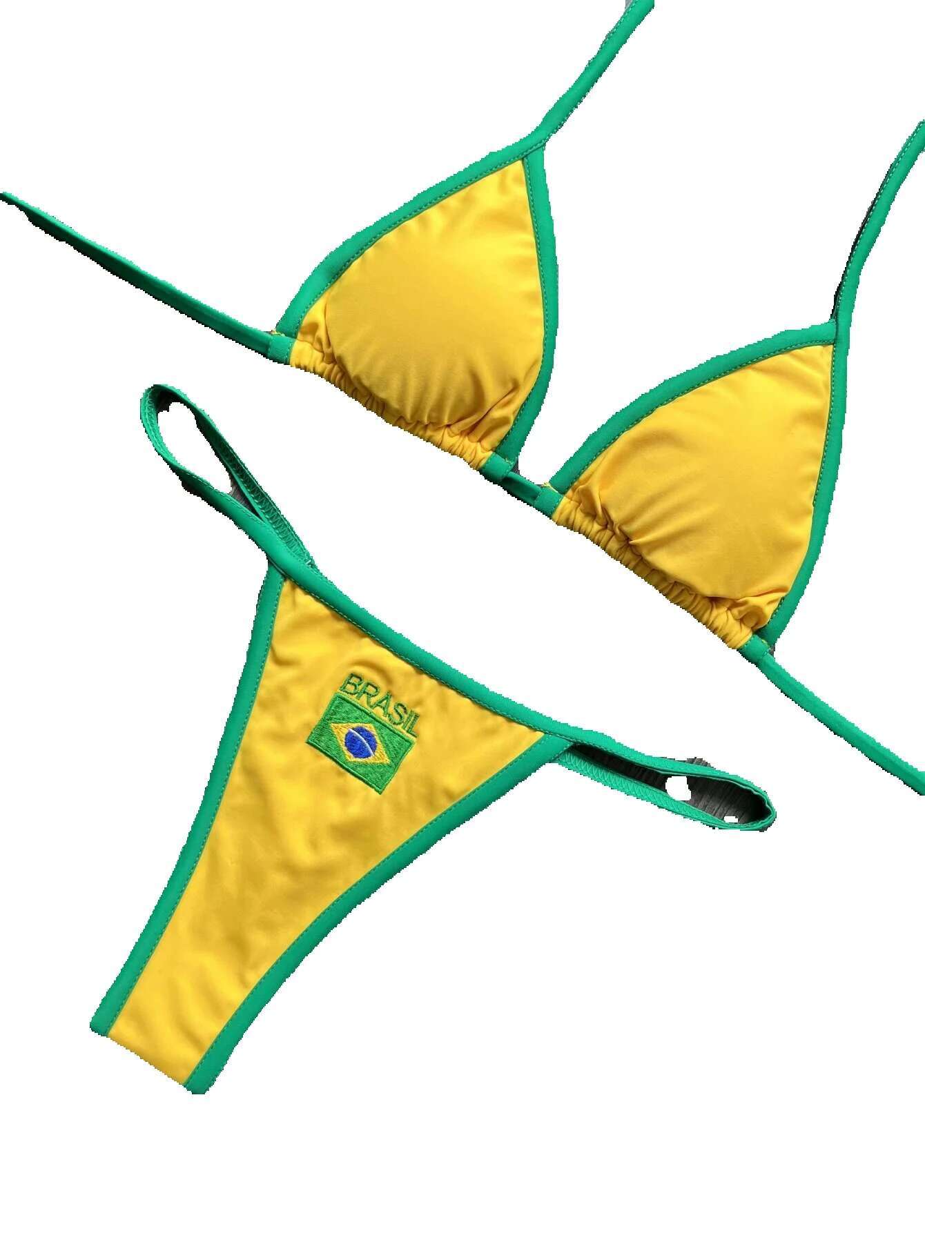 Ruotonsept sexy embroidery Brazilian flag comparison split bikini women's patchwork swimsuit spicy girl set summer beach outfit