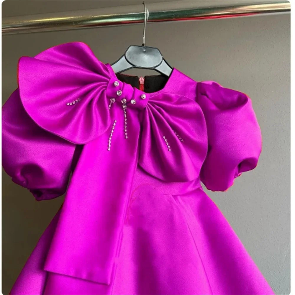 Flower girl dress satin cute princess childrens bow sacrament custom costume dance party first dress customization 250403