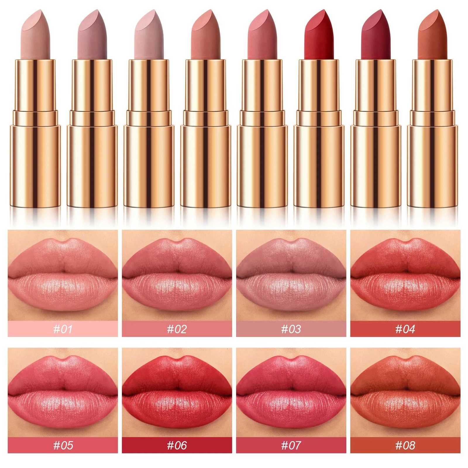 8 Colors Matte Lipstick Waterproof Long Lasting Velvet Finish Moisturizing Lip Tint Smooth Matte Color Smudge-proof Lip MakeupT251110