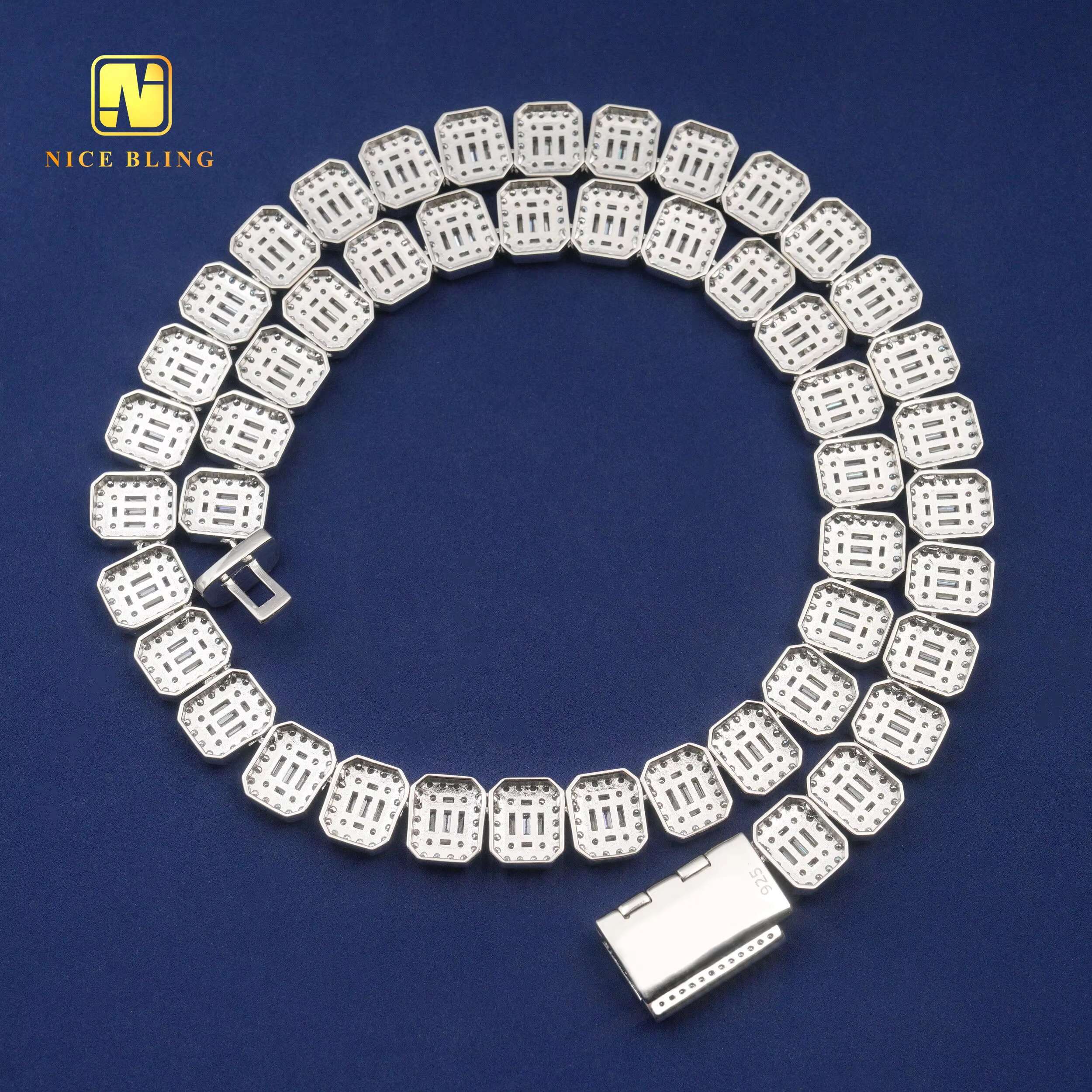 Guangzhou Shiny High Quality Hip Hop Ice Cold Jewelry Necklace Square French Long Stick Tennis Chain