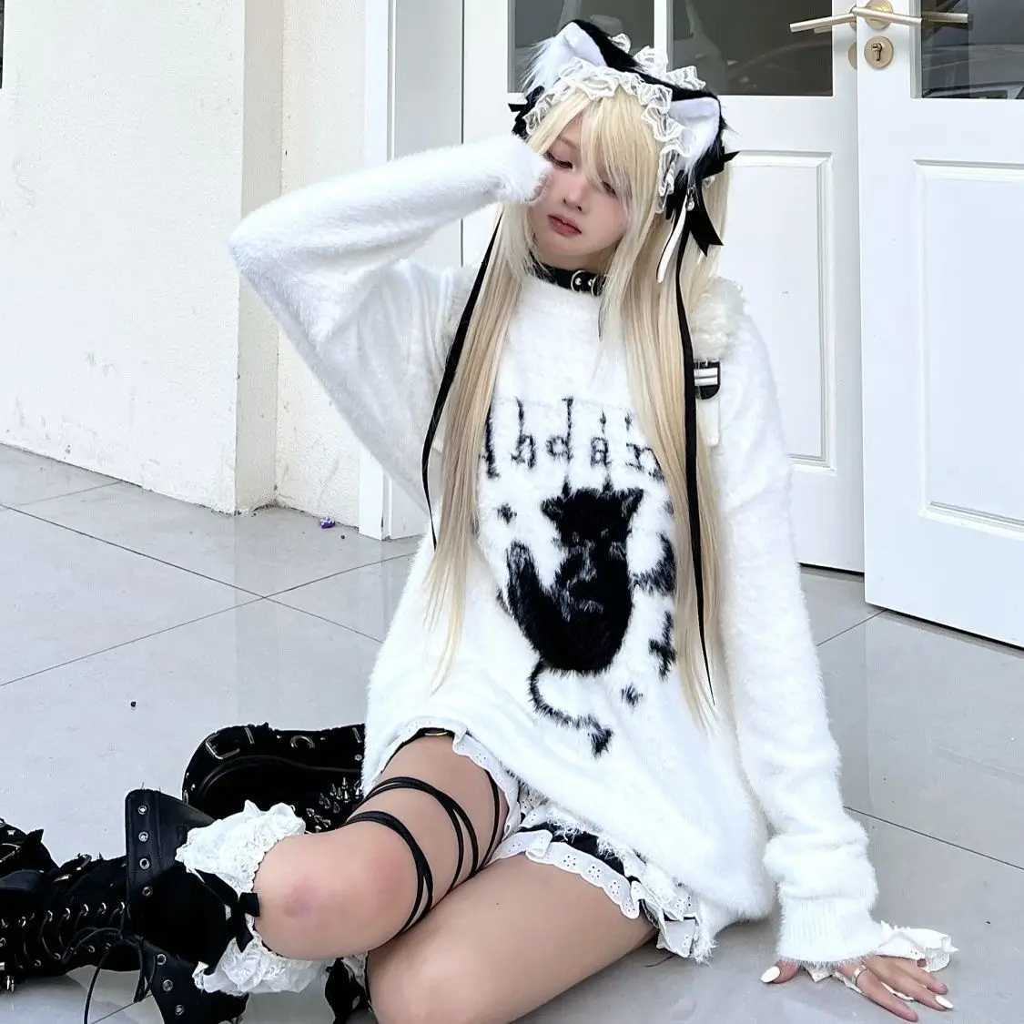 Fashion 2025 Subculture Aesthetic Vintage Sweaters Women Long Sleeve Printed Tops Chic Gothic Punk Y2k Bodycon Jumpers Harajuku Casual Y251110