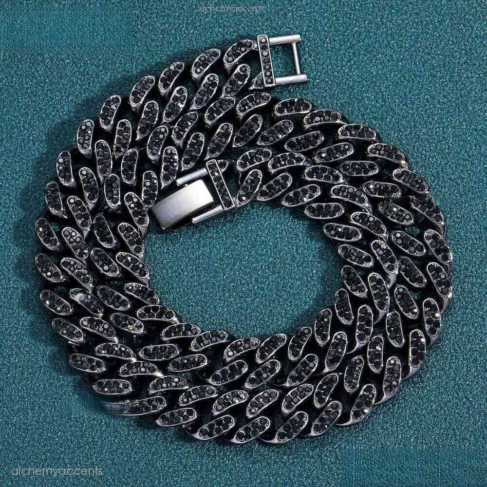 Sterg Sier Ice out VVS Mosan Hip Hop Necklace Custom Size Black Dia Cuban Chain 20mm