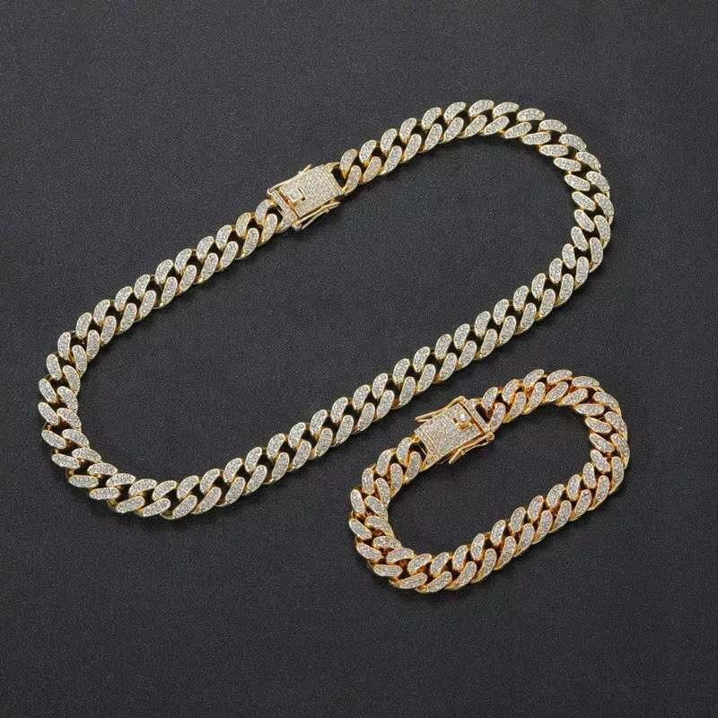 Wholesale Gold Plated 13mm Cuban k Chain Iced Out Dia Hip Hop Jewelry Men Drop Shipping for Weddings and Gifts