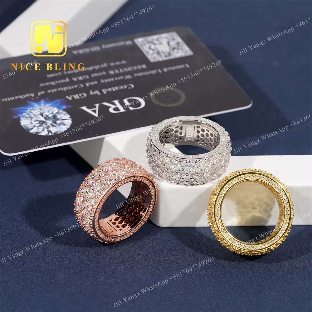 NEW ARRIVAL Affordable Side Setting Band Ring 3 Rows Moissanite Championship Ring 925 Silver Rings Hip Hop Fine Jewelry Unisex