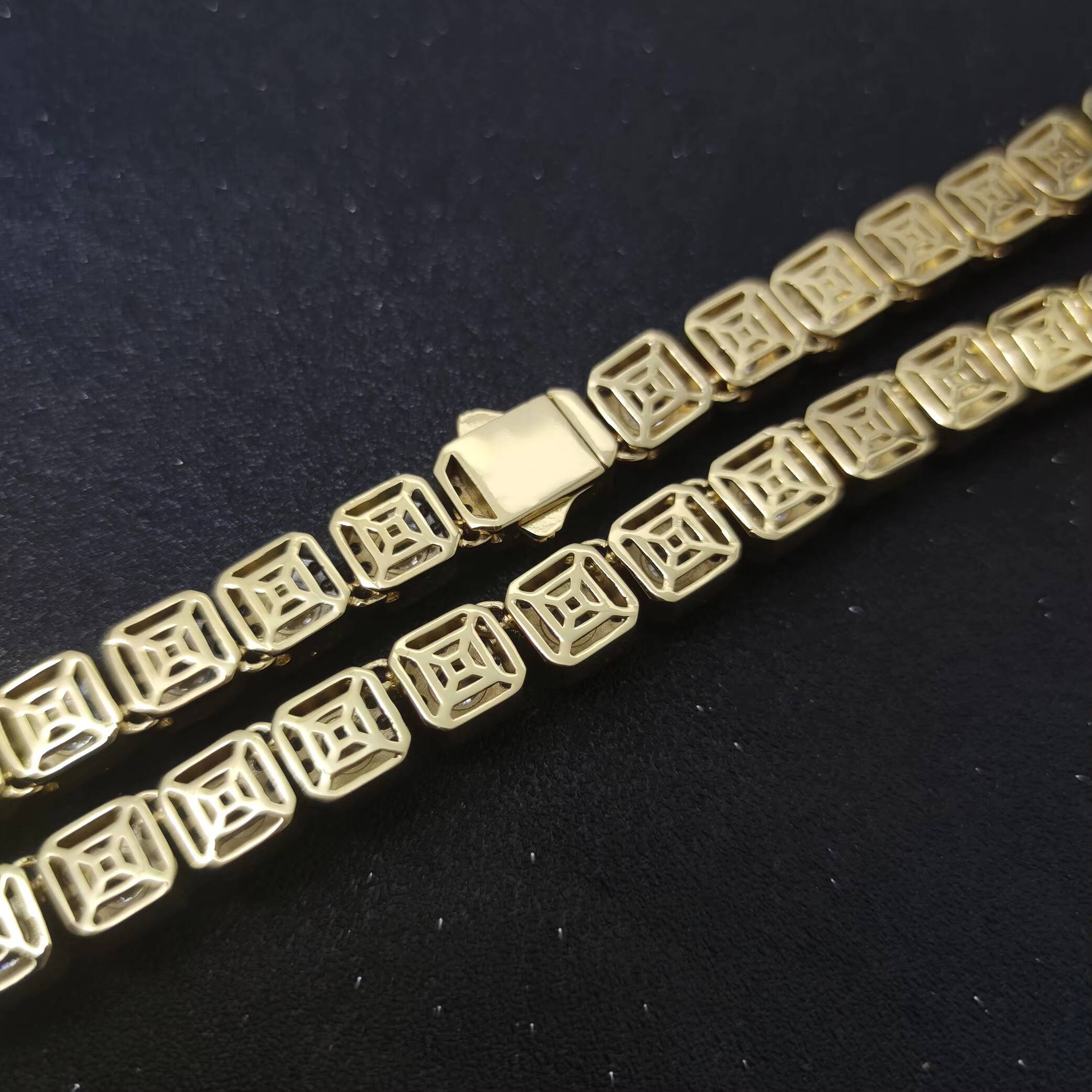 Luxury Men Women Clustered Tennis Chain Necklace Iced Out 3A CZ Diamond Spring Clasp Cluster Chain