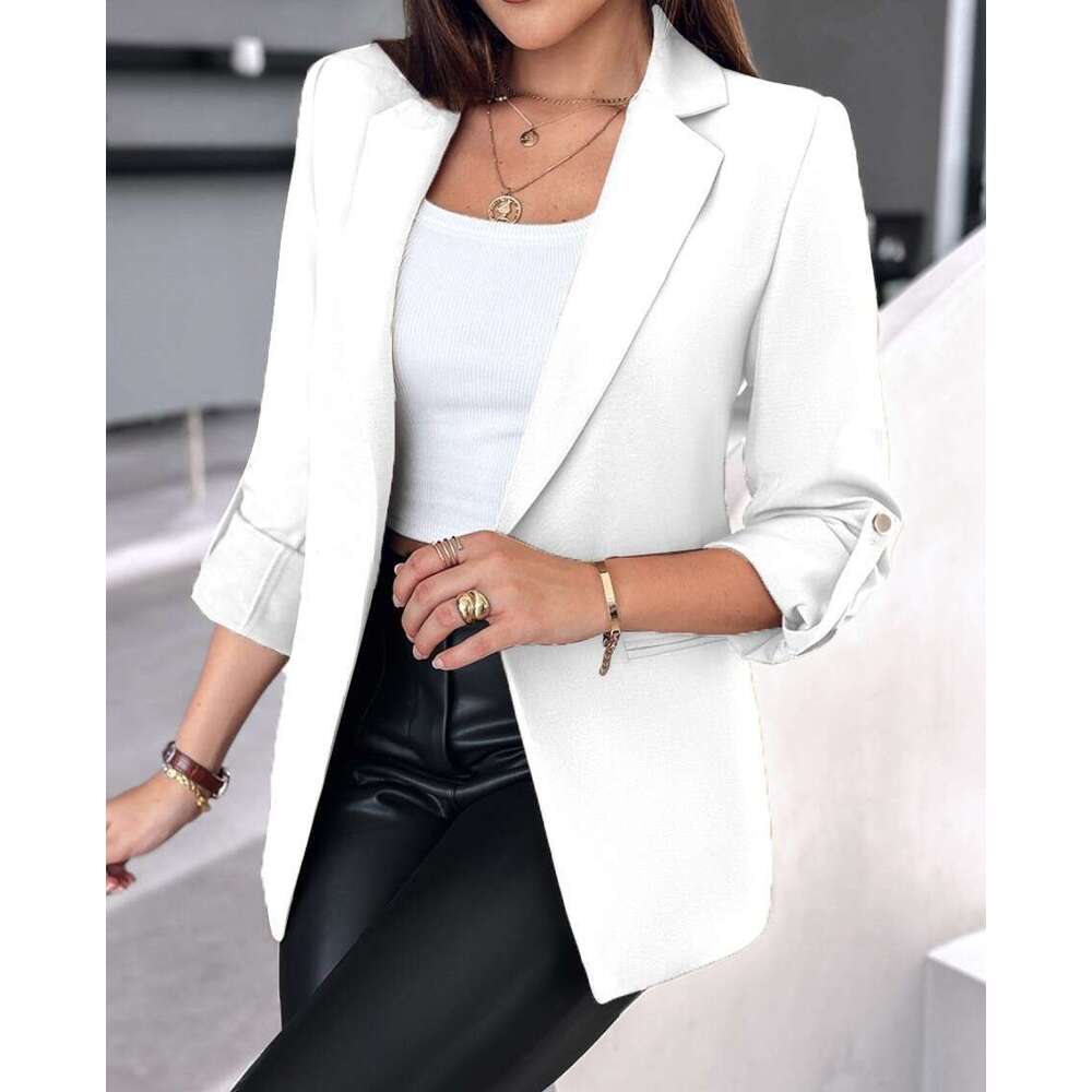 2025 Independent Station Wish Amazon Hot Item Autumn Winter Long Sleeve Solid Color Cardigan Blazer for Women