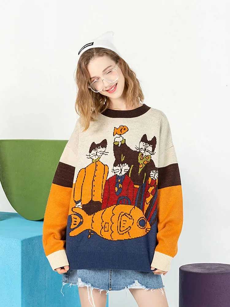 Fashion BIG PROMOTION Y2k American Autumn/Winter Womens Cute Cartoon Cat Embroidery Harajuku Retro Style Knitted Pullover Sweater Y251110