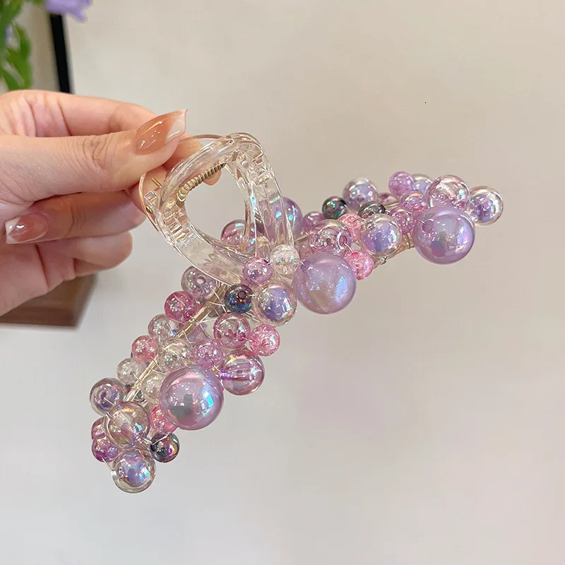 Korean Fashion Handmade Bead High end Grab Clamp Womens Rear Hair Clip Shark Clip 250409