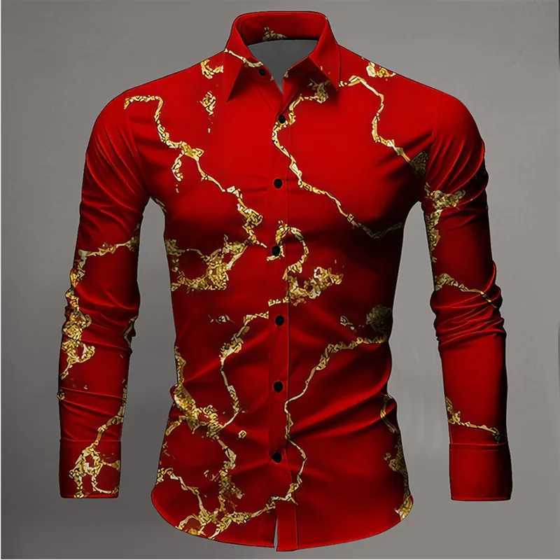Red Long Sleeve Lightning Formal Shirt Mens Oversized Street Style Casual Fashion 3D Pattern Harajuku Large Size 6XL K251110