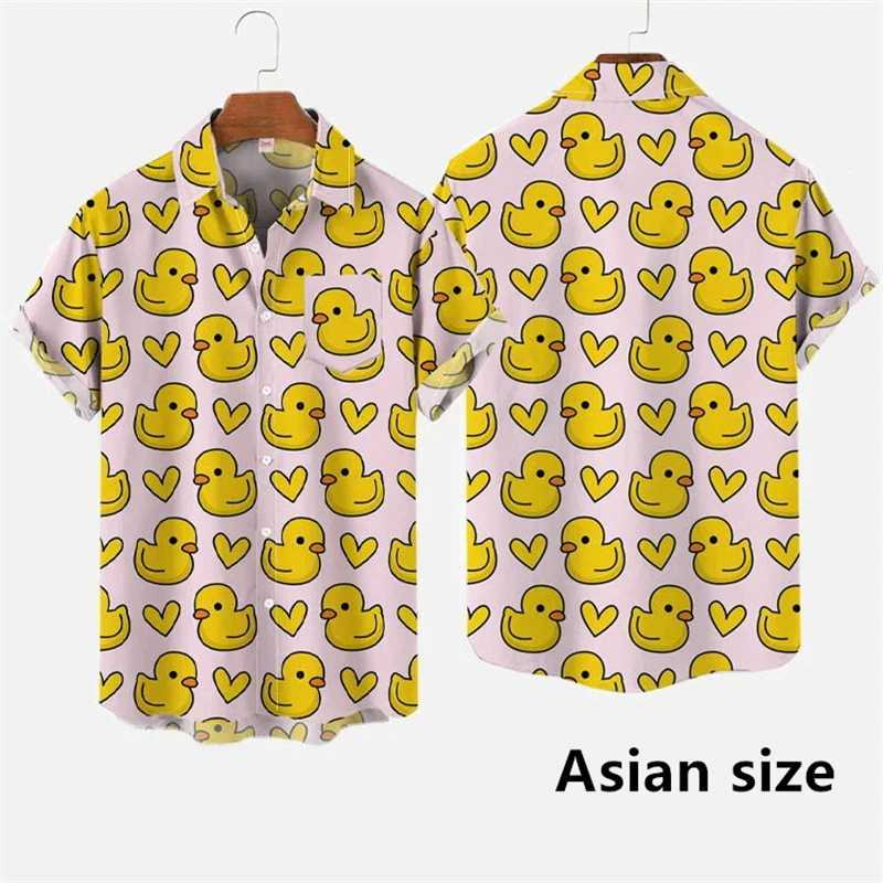 Hawaiian mens 3D printed cartoon cute duck print short sleeved hip-hop summer button up mens shirt X250410