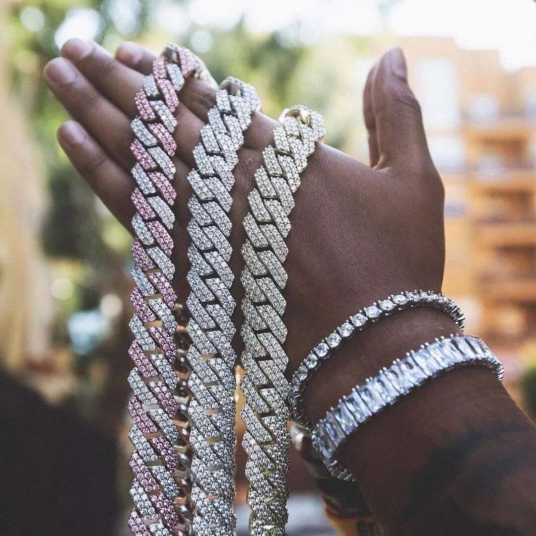 Necklace Accessories Custom Fine Jewelry Necklaces Iced Out VVS Moissanite 2 Rows 925 Silver Diamond Moissanite Cuban Link Chain