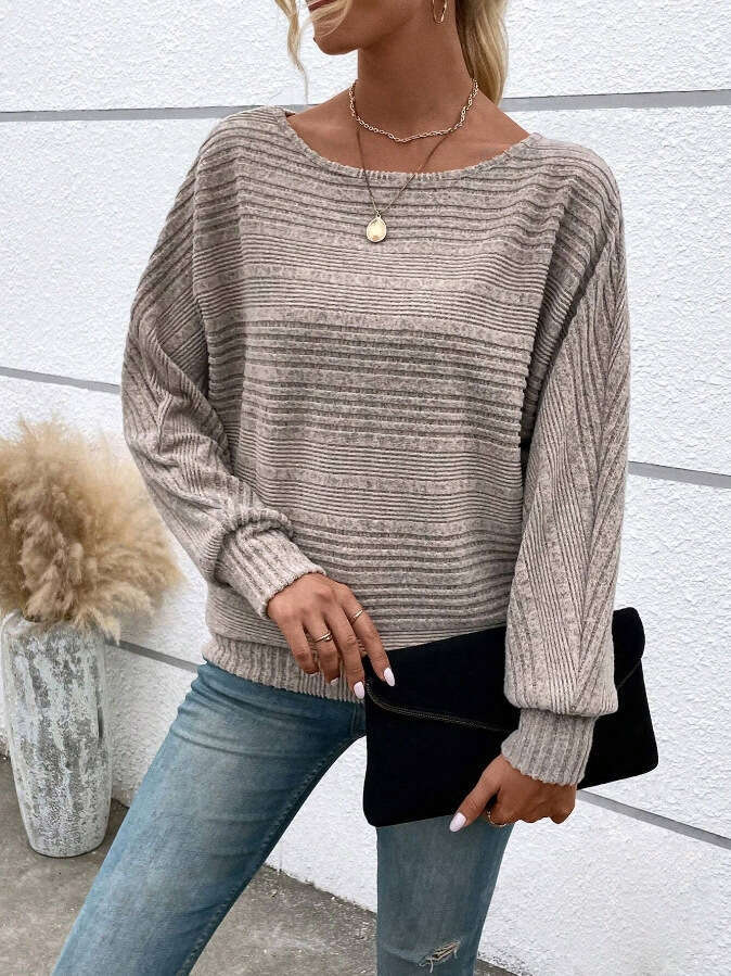 2025 European and American Amazon Autumn Winter New Comfortable Casual Solid Color Long Sleeve Round Neck Patchwork Pullover Top T-Shirt for Women