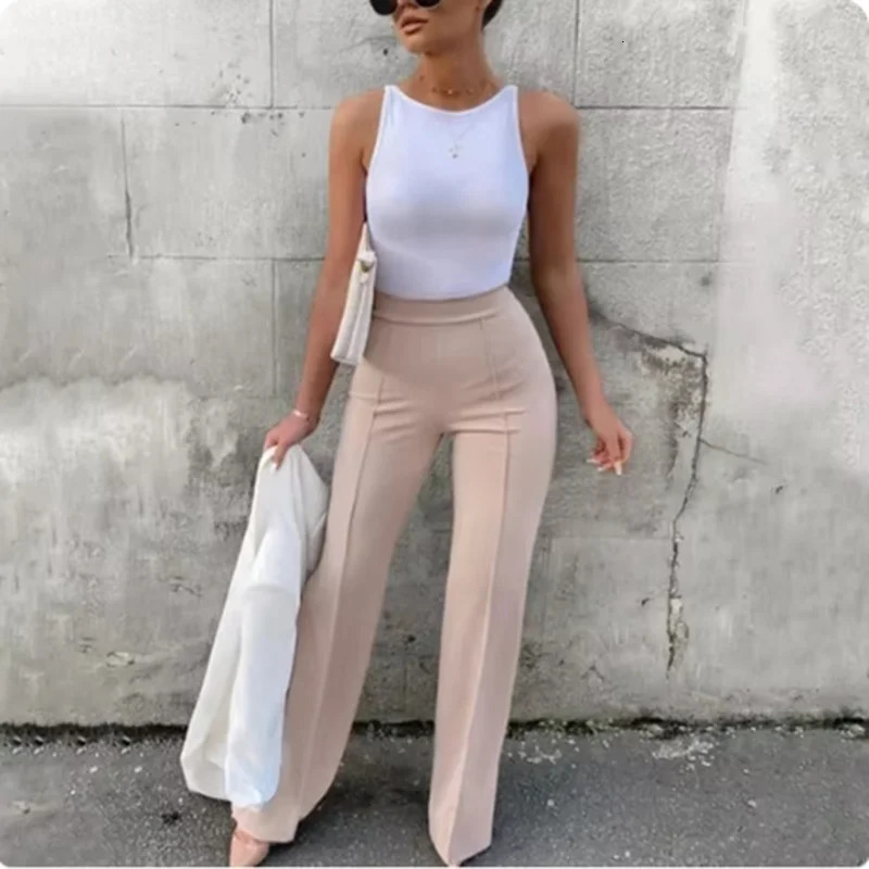 Office Lady Solid Color Pants Womens Slim Bell Bottom Pants Spring Classic Black Pants 250409