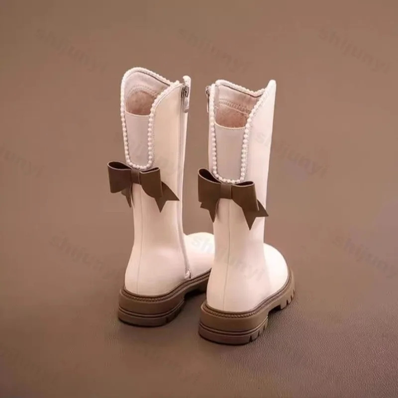 Autumn Winter Girls Leather Boots Soft Soled Kids Fashion Princess Boots Non-slip Outdoor Bowknot Comfort Children Boots 251104
