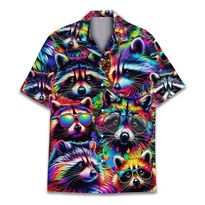 Interesting Raccoon 3D Printed Mens Hawaiian Casual Short Sleeve Collar Shirt Womens Childrens Summer Holiday Short Sleeve Shirt X250410