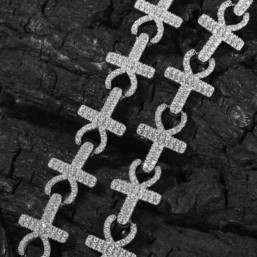 15mm Hip Hop Cross Infinite Cuban Chain Necklace Bracelet 5A Cubic Zirconia Choker Collar Mens Jewelry