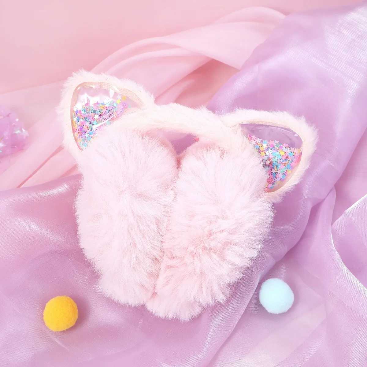 Kids Cat Ear Fuzzy Ear Muffs Winter Cozy Warm Earmuffs for Girls Cold Weather Ear Warmer Cute Childrens Winter Ear Accessory W251110