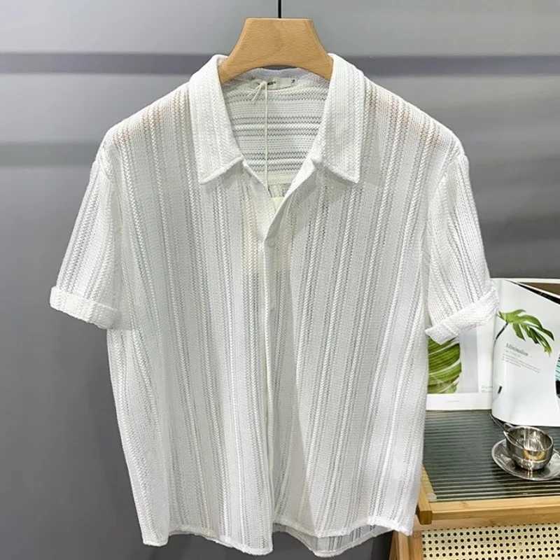 Korean fashion short sleeved shirt mens summer thin fashion handsome French light luxury dress Hawaiian shirt mens fashion X250410