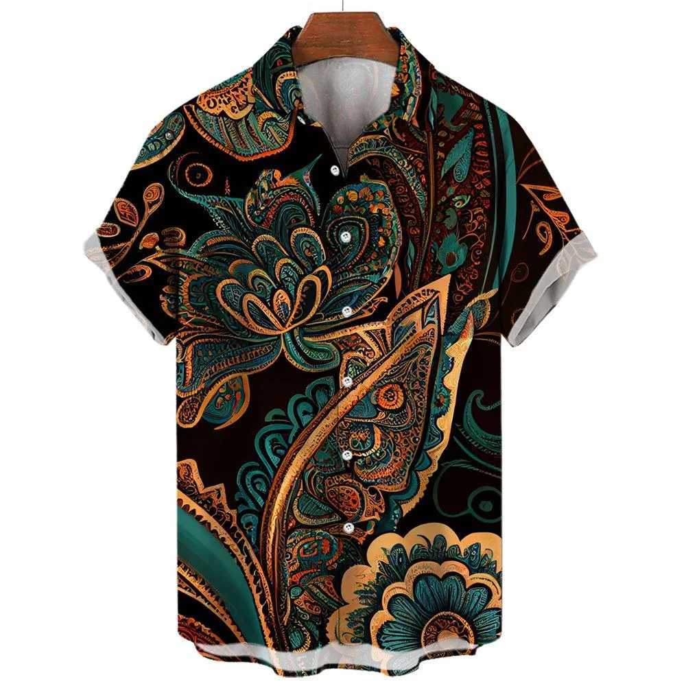 Retro mens shirt 3D printed with ethnic graphics fashionable buttons short sleeved collars streetwear Hawaiian summer mens shirt X250410