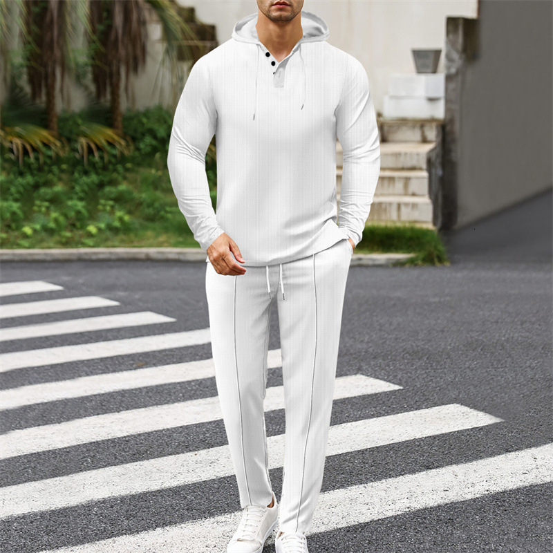 2024 autumn and winter new versatile loose hooded sweatshirt solid color sports and leisure long sleeved pants two-piece set
