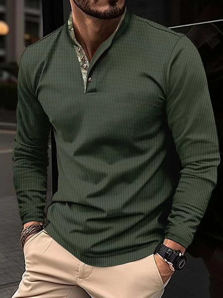 Spring and Autumn Printed Mens Summer Long sleeved T-shirt Mens Polo Selling Casual Golf Waffle Clothing 240820