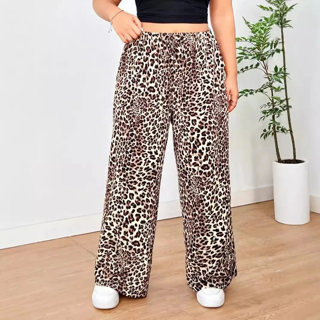 Autumn And Winter Leopard Print Straight Tube Casual Printed Pants School Season Halloween Daily Wear 250409