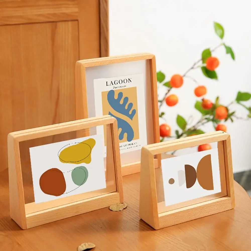 Creative Photo Acrylic U Shape Transparent Desktop Walnut/Beech Wedding Pictures Frame Office Decor L251110 H260306