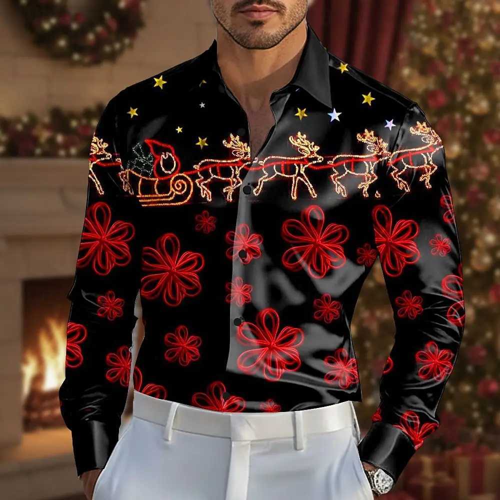 Christmas Mens Sparkling Glitter Christmas Light Shirt Dress Shirt Long Sve Fashion Casual Outdoor Party Holiday Spring Fall Q251110