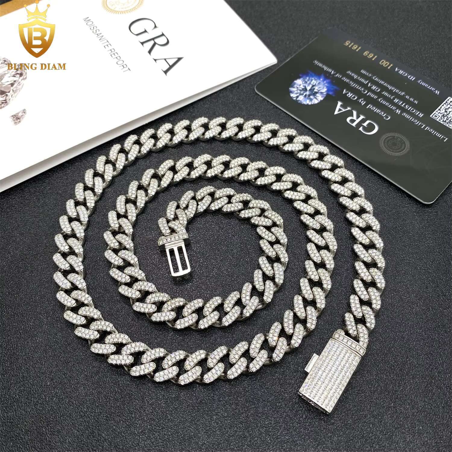 Promotion Hot Sale 10mm 2Rows Hip Hop Miami Jewelry 925 Silver Vvs Moissanite Cuban Link Chain Gra Certificate