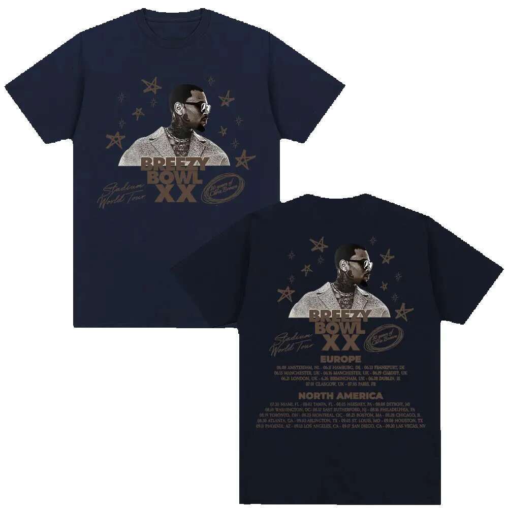 Rap singer Chris Brown Breezy Bowl XX Tour Hip hop men's and women's fashion O-neck oversized cotton T-shirt Ocnnels streetwear