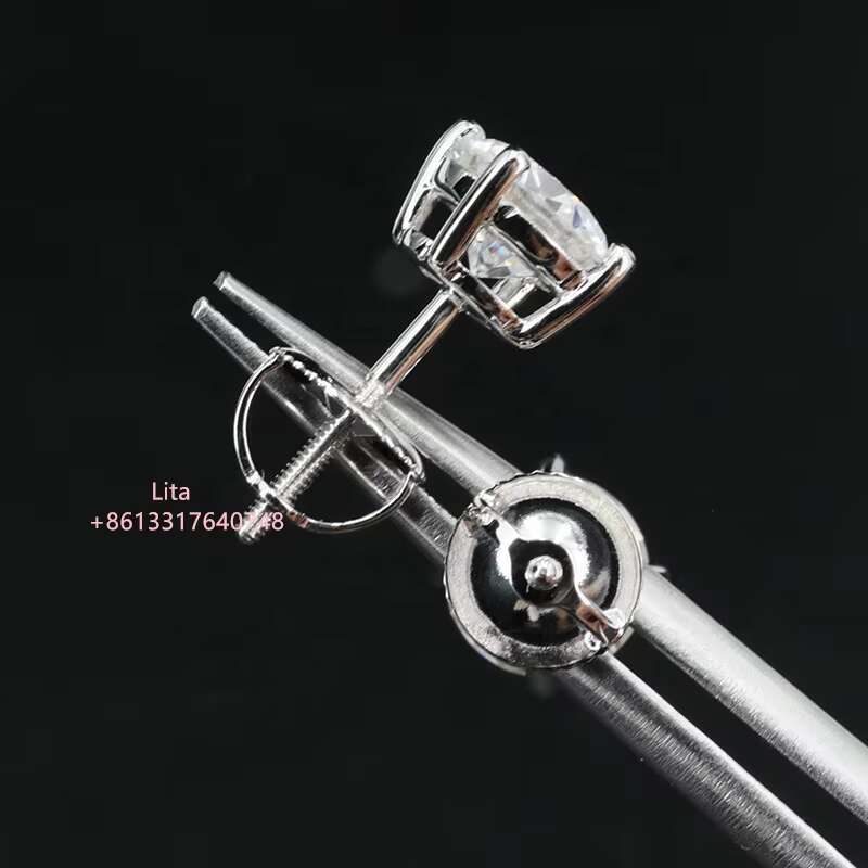 Factory Wholesale 1 Carat D Color Moissanite Diamond Gemstone Sterling Silver Stud Screw Earrings