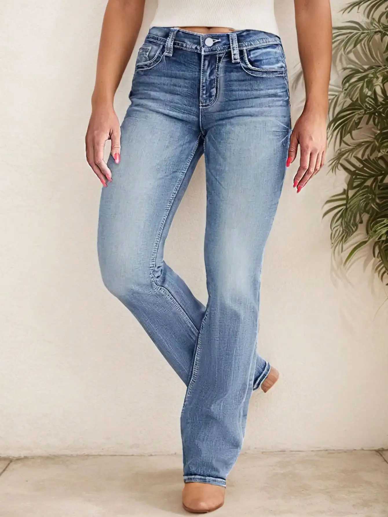 New Womens Casual Button Pocket Jeans - High-Quality Straight-Leg Denim Pants for Everyday Wear - Best-Selling Trendy Jeans for C251110