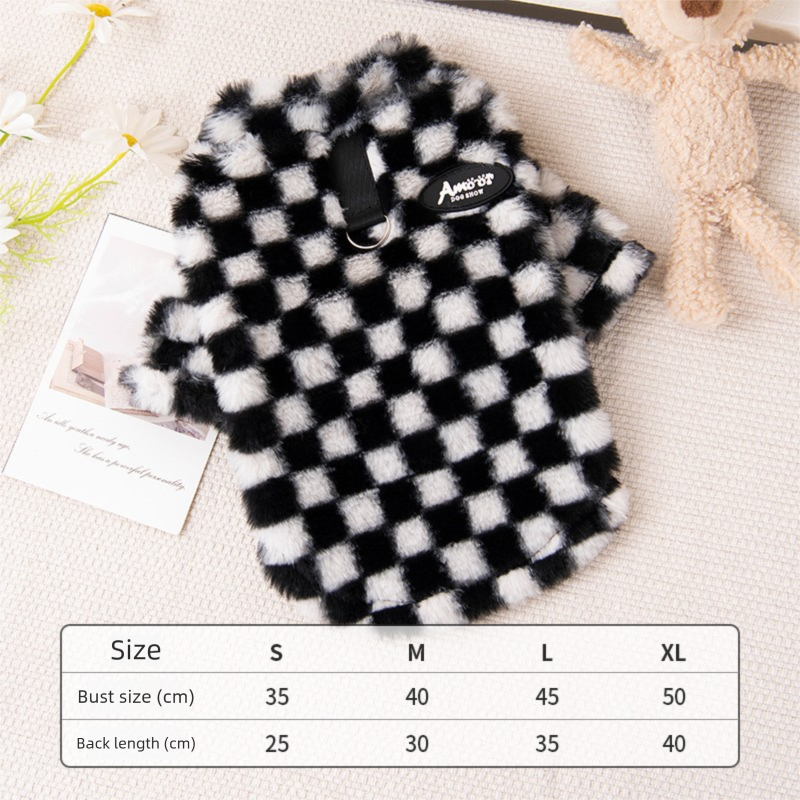 Dog Clothes Designer Winter Dog cat Coat French Bulldog Plush Warm Puppy Jacket Fashion Black White Plaid Small Medium Dogs