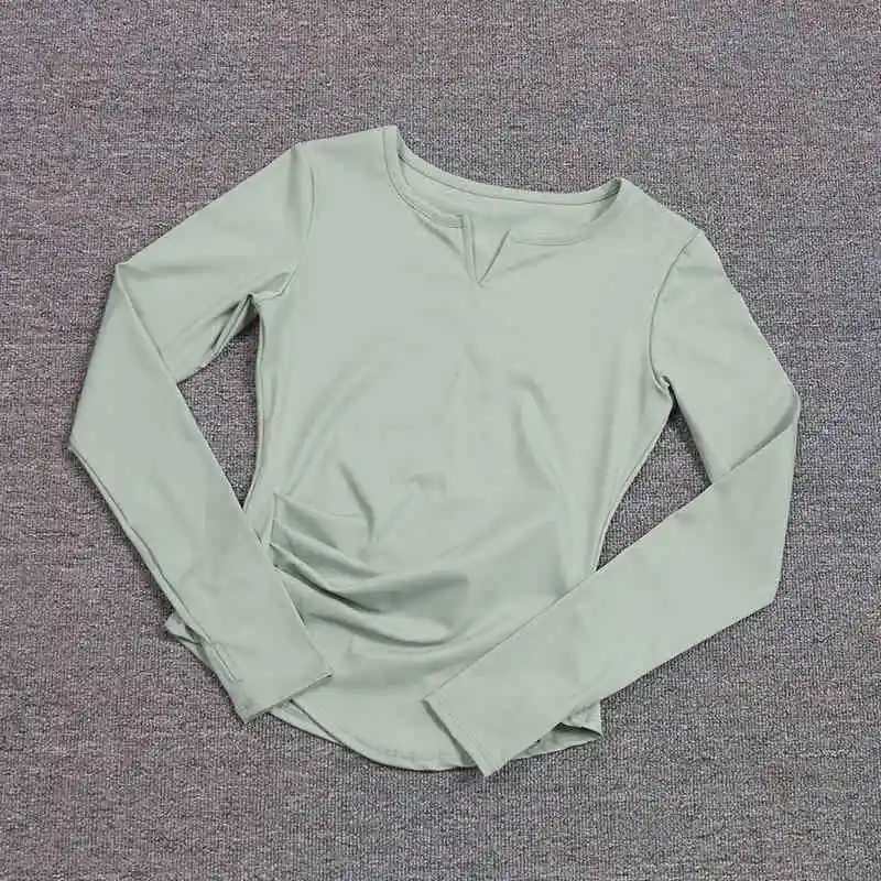 Wholesale high-quality V-neck yoga tops sports plain casual long sleeves lightweight solid color womens T-shirtsXJ250410