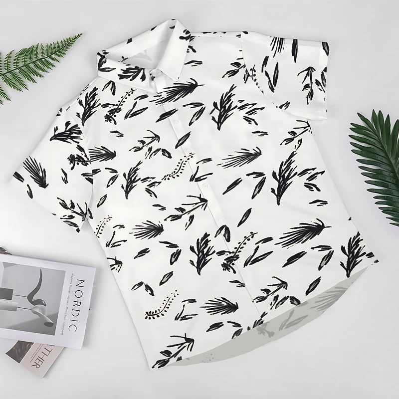 Mens short sleeved Hawaiian street printed polyester breathable lightweight summer clothing mens clothing X250410