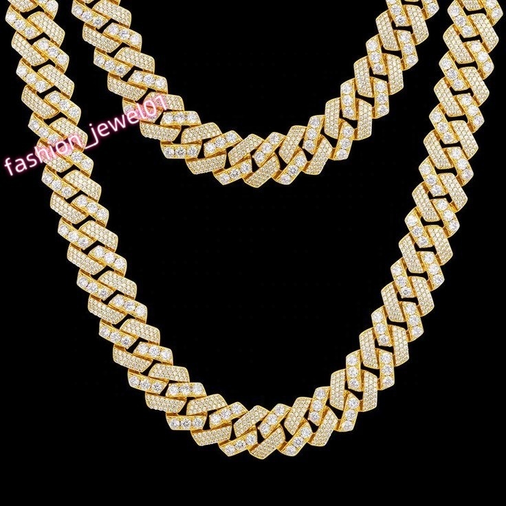 Wholesale Moissanite Hip Hop Jewelry 18K Gold 10mm 12mm 14mm 18mm 925 Silver Moissanite Diamond Iced Out Cuban Link Chain