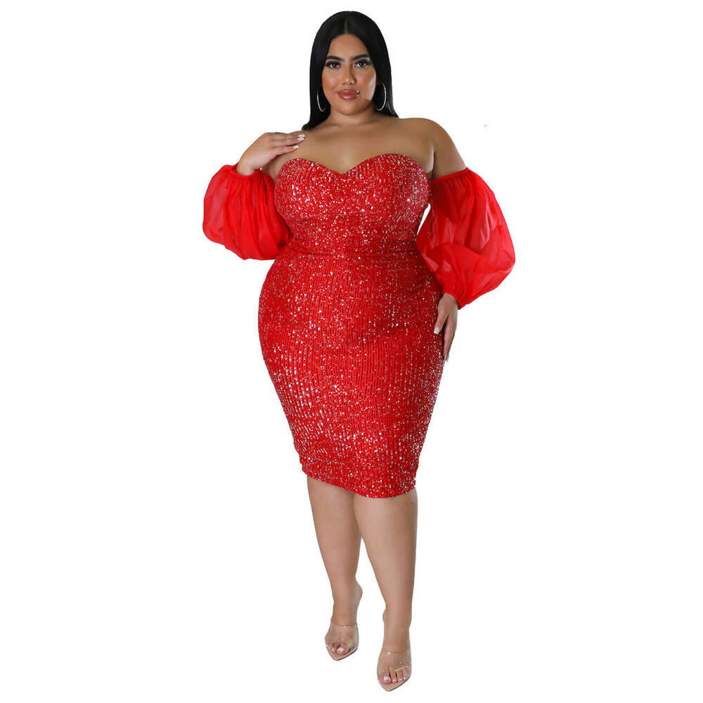 Sexy Sequin Strapless Mesh Solid Color Evening Tight Hot Girl Bodycon Night club maxi dress SEXY DRESSES FOR WOMEN