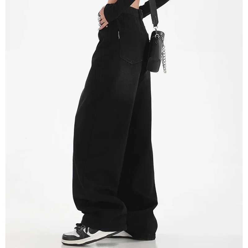 Woman High Waist Slim Fit Wide Leg Jeans Female High Street Y2k 2000s Casual Pants Lady Fashion Black Blue Loose Denim Trouserse C251110