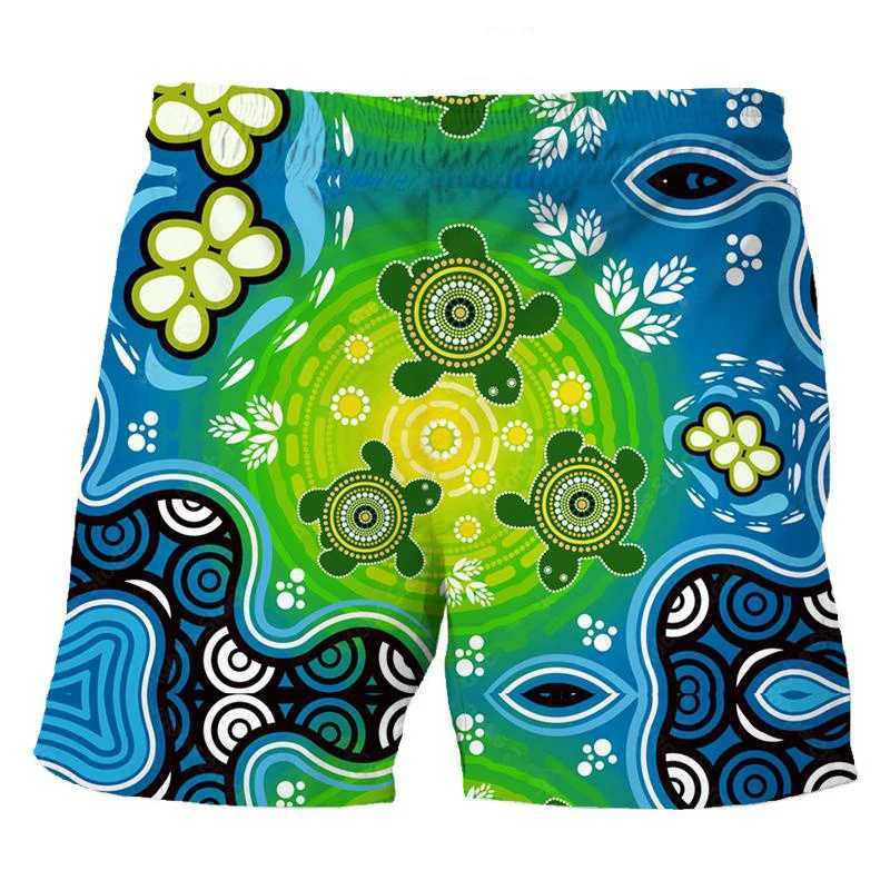 Indigenous turtle painting art beach shorts 3D printed mens surfboard pants swimsuit mainline childrens clothingW250410