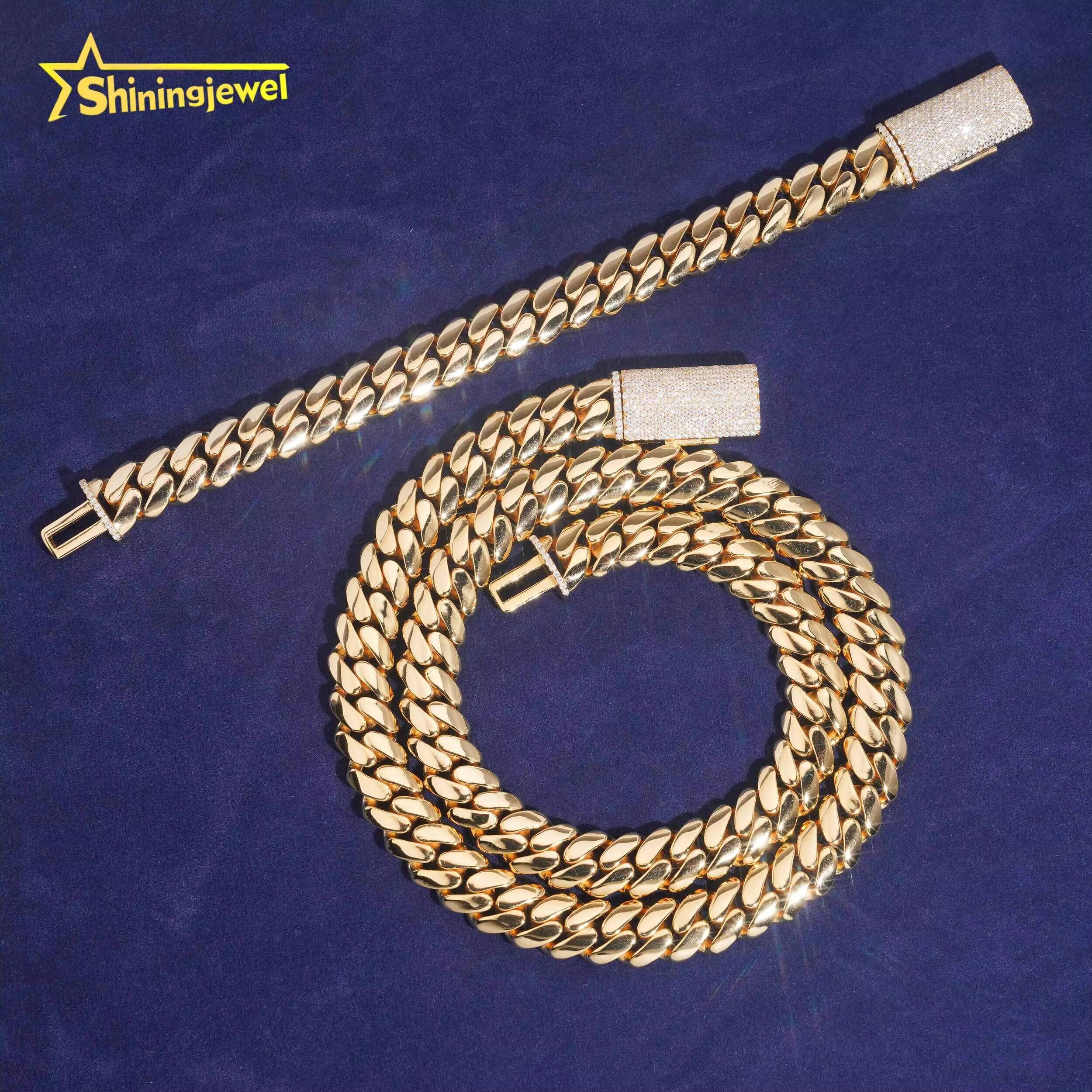 925 Silver 12mm Gold Plated Plain Cuban Link With Moissanite Lock Hip Hop Jewelry Custom Cuban Link Chain for Rapper
