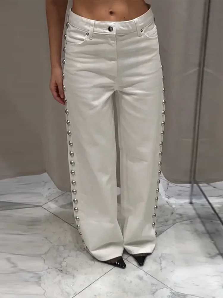 Pearl Jeans Womens Low Waist Loose Wide Leg Denim Pants Female 2025 Spring Summer Chic Retro lady Trousers C251110