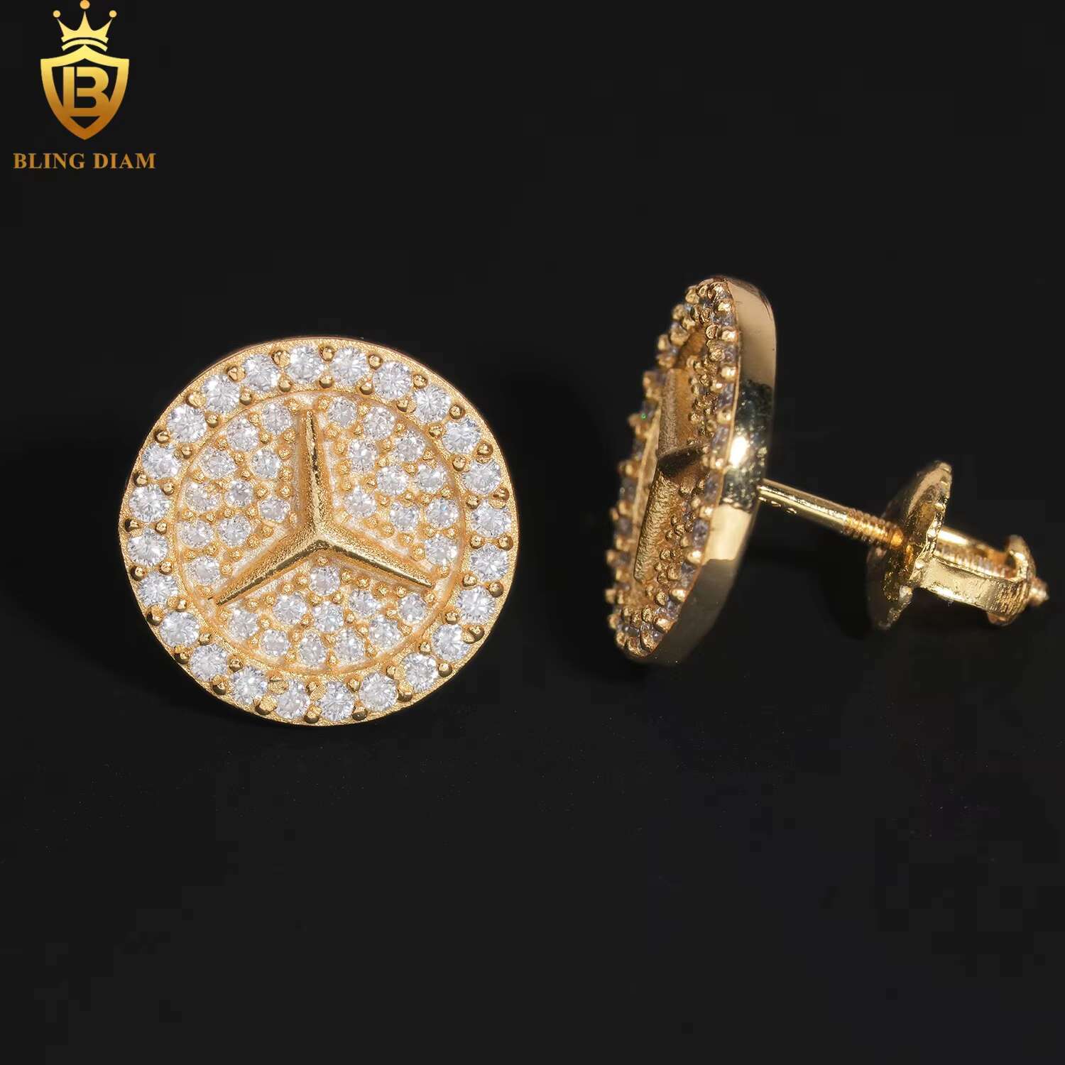 Fine Jewelry 925 Sterling Silver Gold Plated Vvs1 Moissanite Iced Out Drop Earrings Stud Fashion