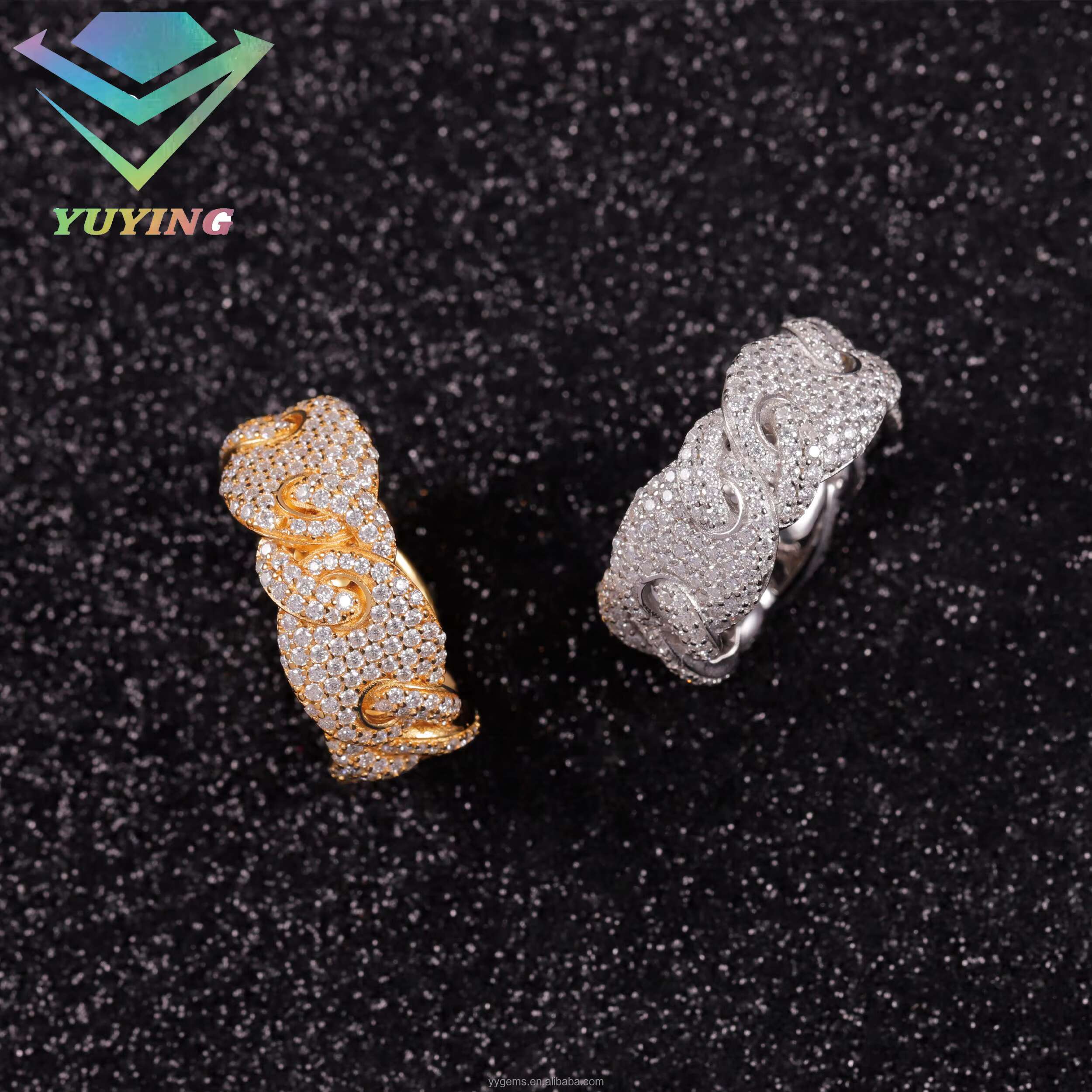 Ready to Ship 925 Sterling Silver Cuban Ring for Men Women Iced Out Moissanite Ring Fashion Jewelry Hip Hop Cuban Ring