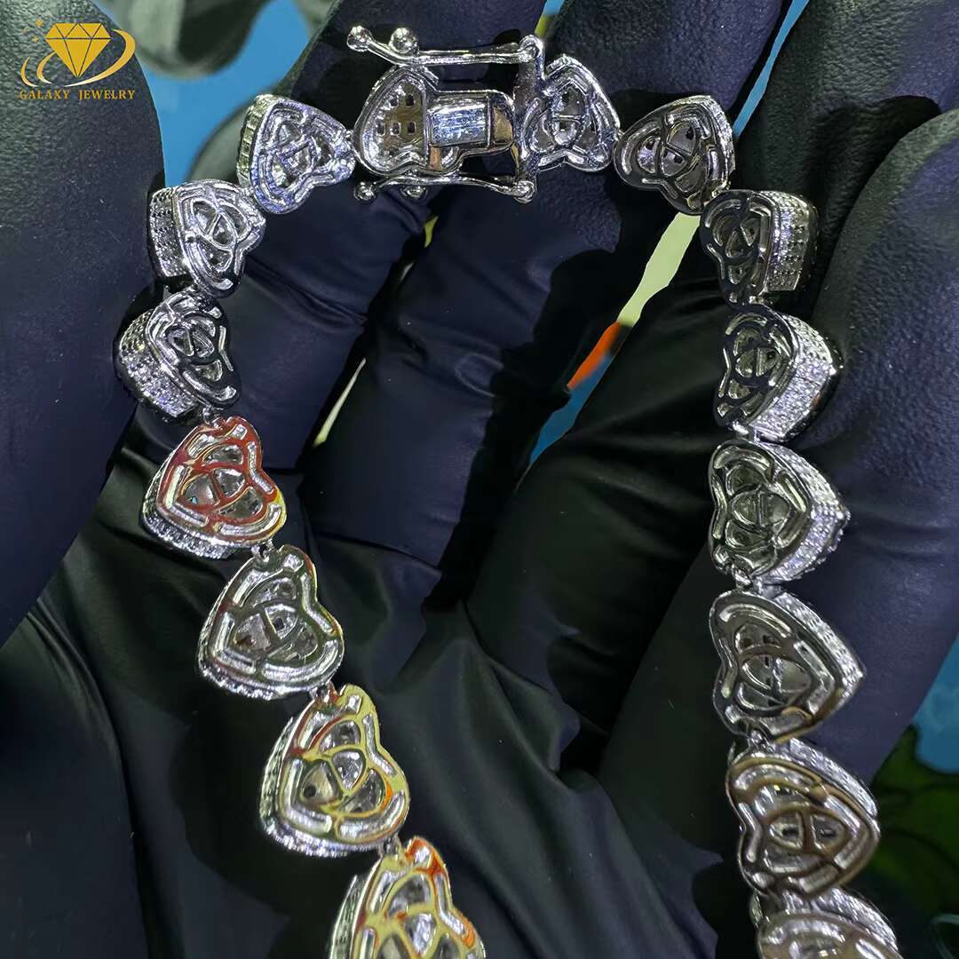 Custom Made Heart Baguette Tennis Choker 925 Silver 13mm Women Hip Hop Moissanite Diamond Tennis Iced Out Necklace for Gift