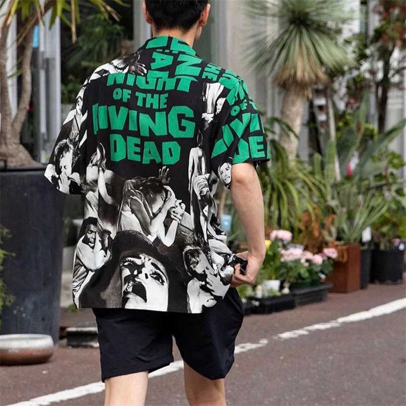 Red green purple movie character printing Chaopai Hawaiian beach shirt mens 1 1 high-quality loose casual top T-shirt X250410
