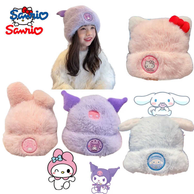 Sanrio New Hello Kitty Kuromi My Melody anime-themed pattern cartoon cute girls warm hat kawaii fleece-lined winter knit hat H251110