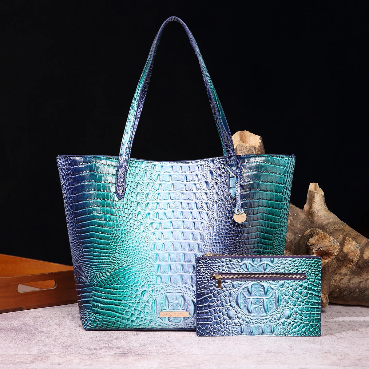 Leather Fashion Two Piece Crocodile Pattern Single Shoulder Tote Bag R251110