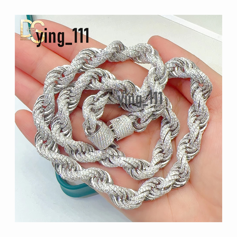 Custom Rope Chain 14k 18k Gold Plated 925 Silver Full Iced Out Moissanite Diamond 6mm 8mm 10mm Cuban Link Chain Necklace