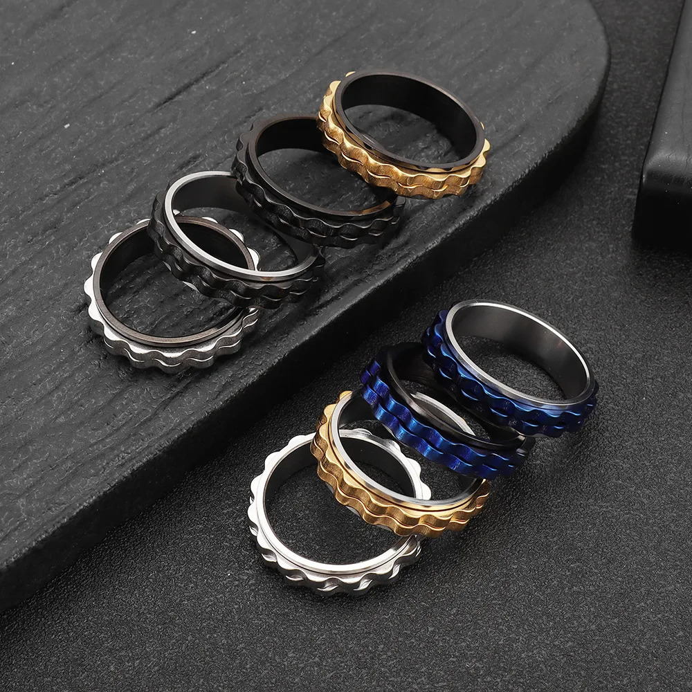 6mm Wide Rotating Gear 316L Stainless Steel Rings Silver Color Ring for Women Men Jewelry Non-fading High-quality 251110